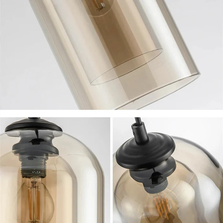 Glas Pendelleuchte doppelt, Moderne Hängelampe Rauchglas