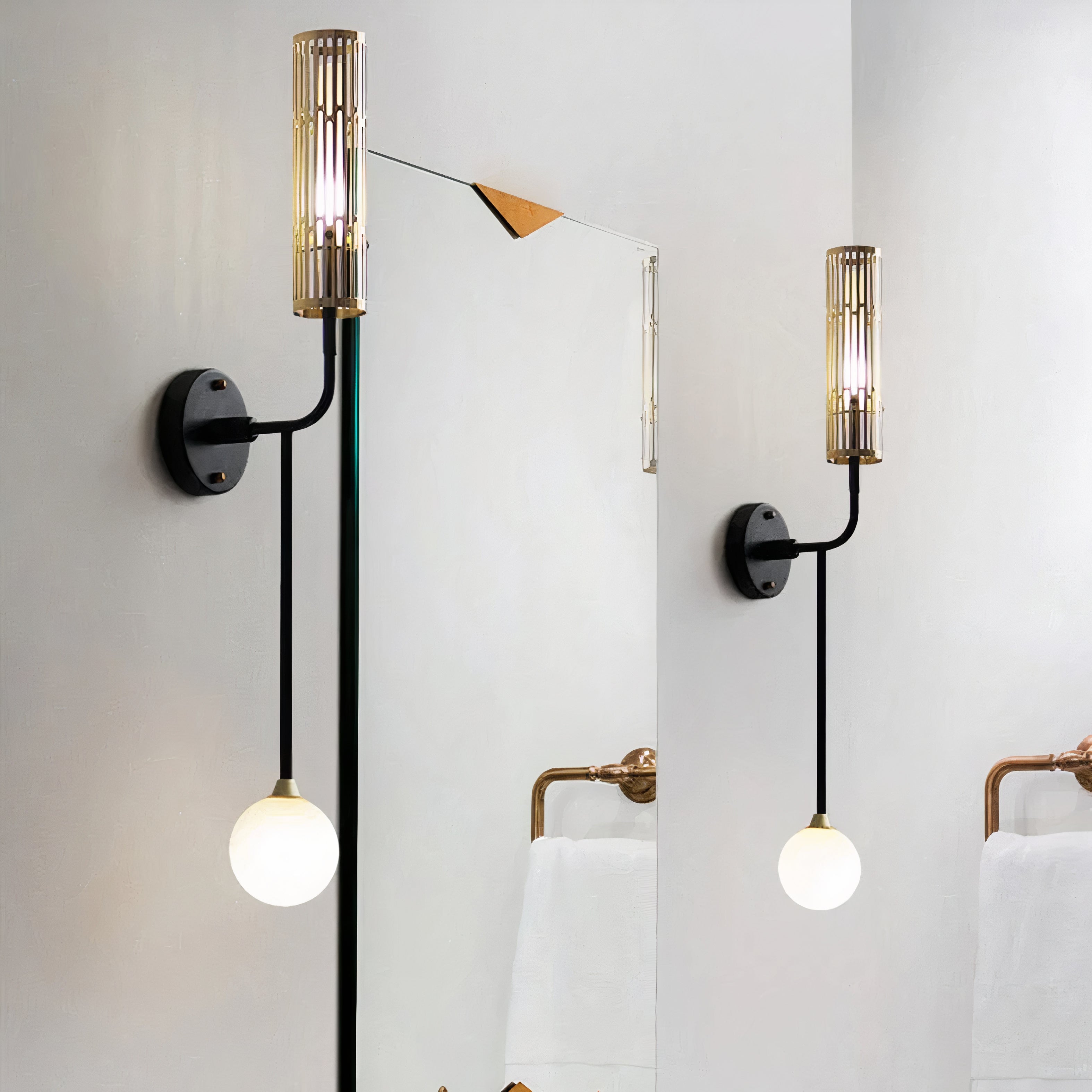 Wandlampe Schwarz Gold 2-flammig, Modernes Design mit Glaskugeln
