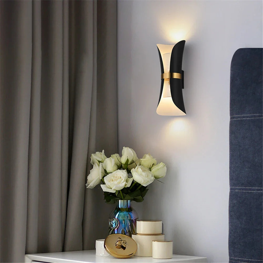 LED Wandleuchte Up Down 2-flammig, Wandlampe schwarz gold