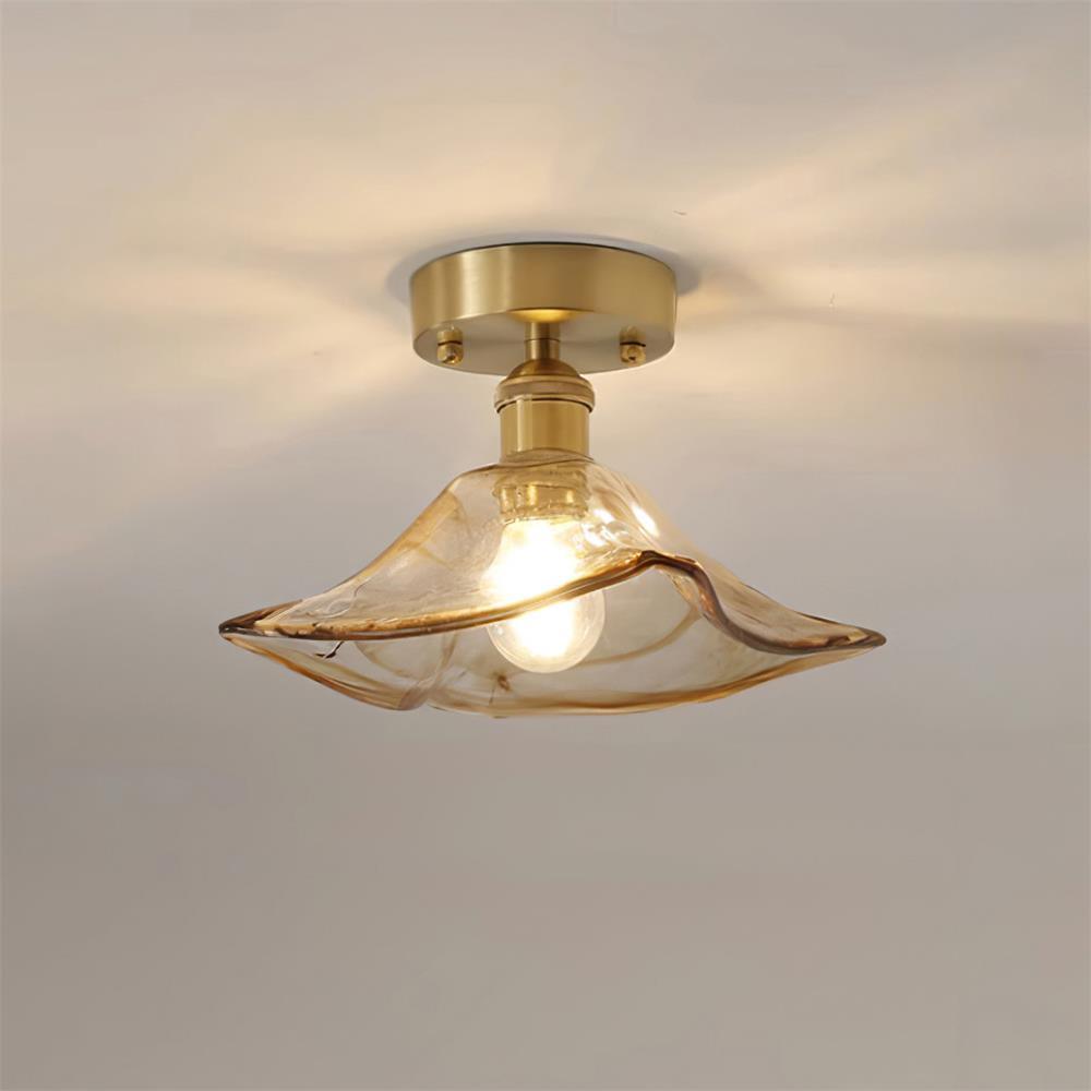Deckenleuchte Glas Messing Vintage, Amber Retro Design, Dimmbar E27