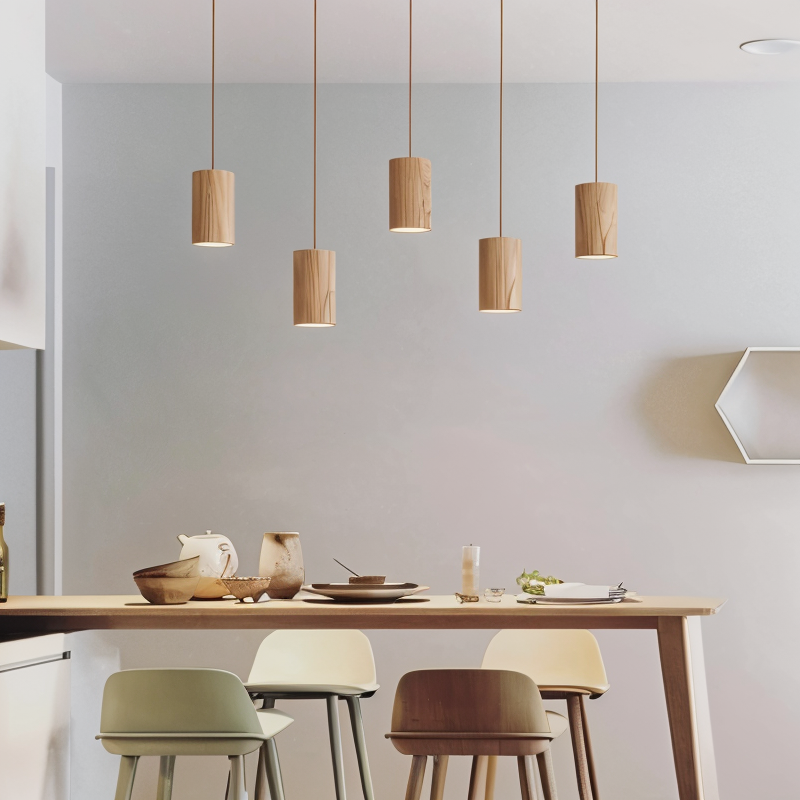 Kleine Holz Pendelleuchte, Moderne Hängelampe GU10
