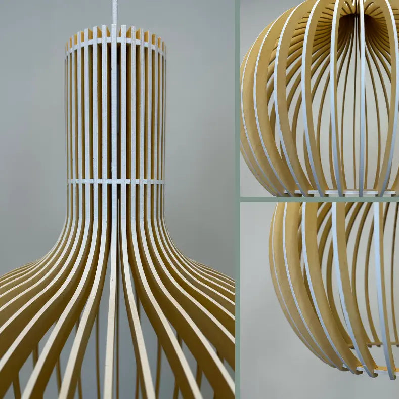 Hängelampe Holz Lamellen, Skandinavische Pendelleuchte E27 35/45/55 cm