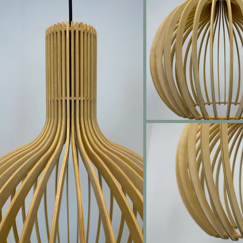 Hängelampe Holz Lamellen, Skandinavische Pendelleuchte E27 35/45/55 cm