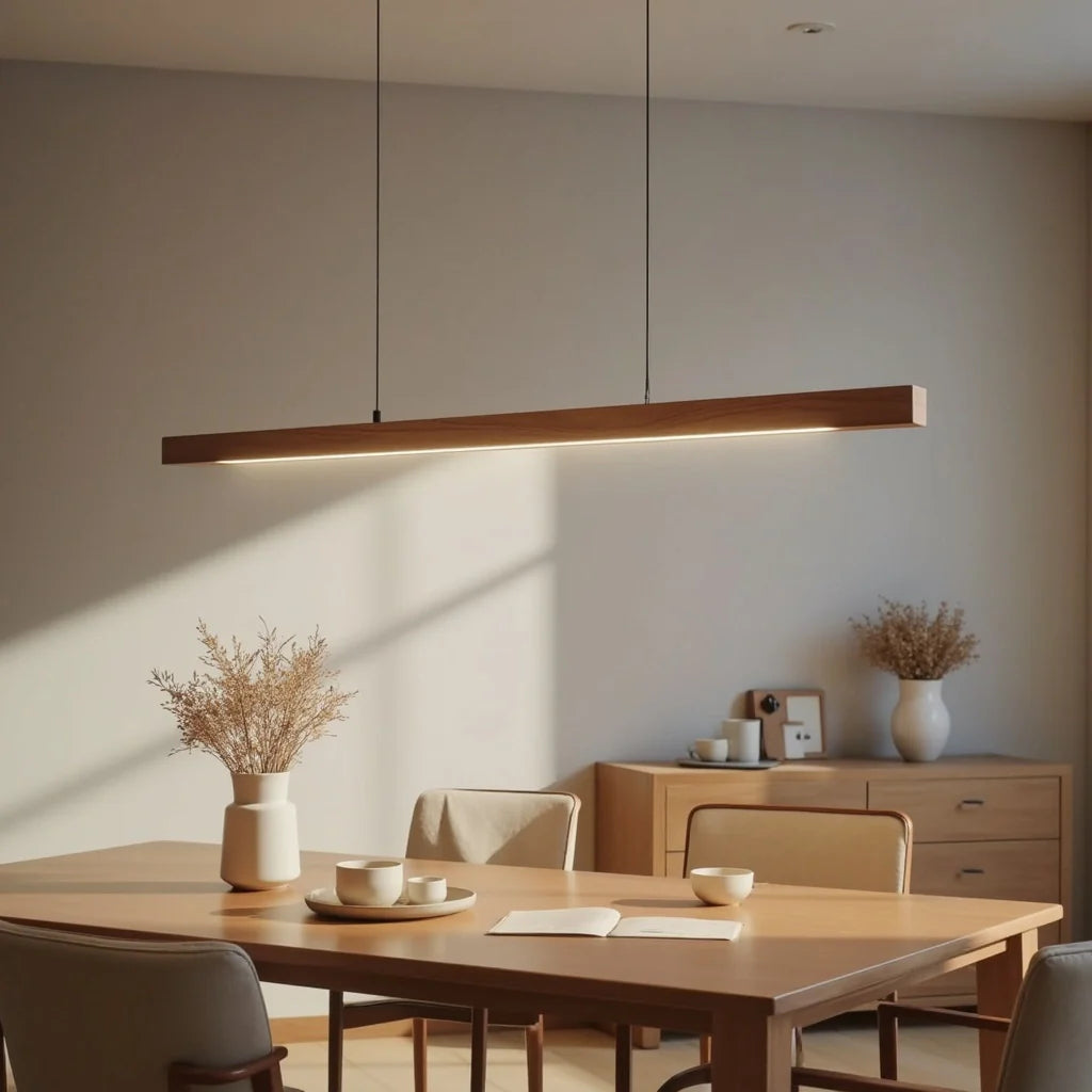 LED Hängelampe Esstisch Holzoptik, Lineare Pendelleuchte Dimmbar 120/150/180 cm