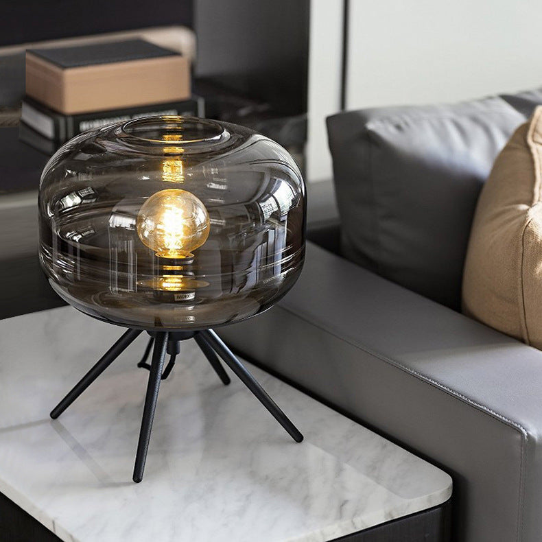 Glas Tischlampe Kuppel, Moderne Tischleuchte E27