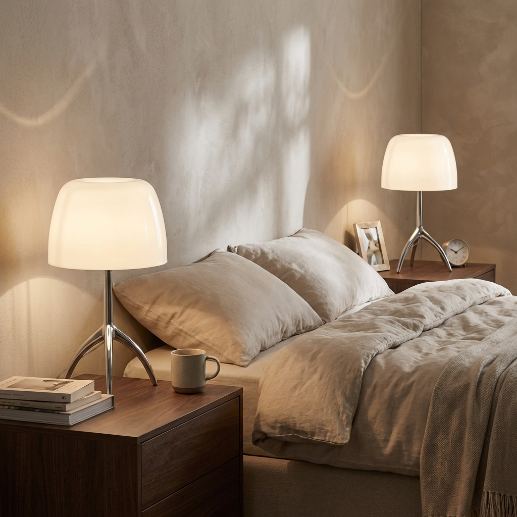 Dreibein Tischlampe Glas, Italienisches Design Skandinavischer Stil