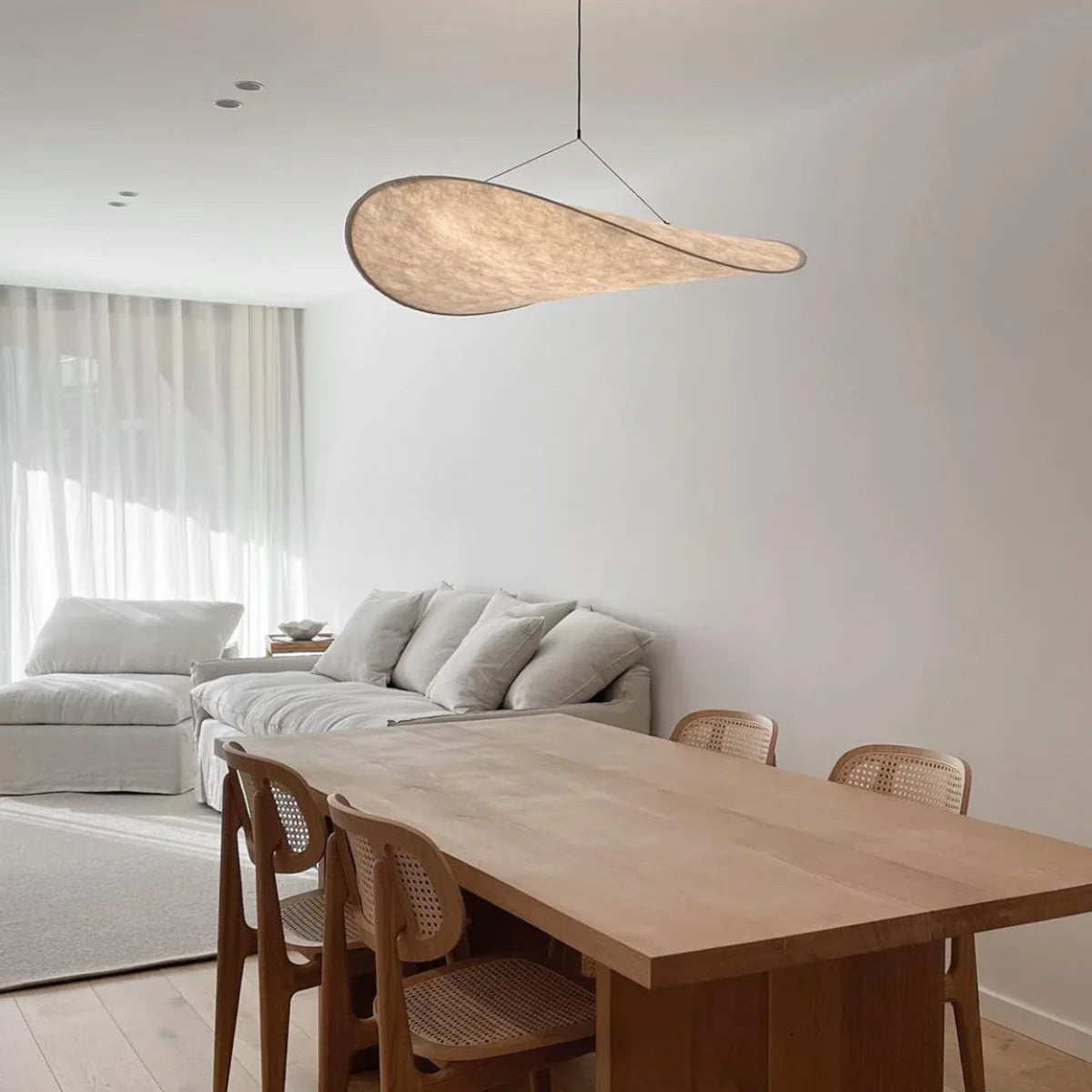 Japandi Deckenleuchte Seide, Rundes Design, Höhenverstellbar