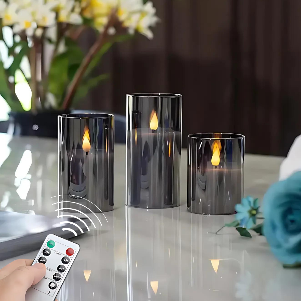 LED Kerzen Set, 3 Stück, mit Fernbedienung, Flammeneffekt