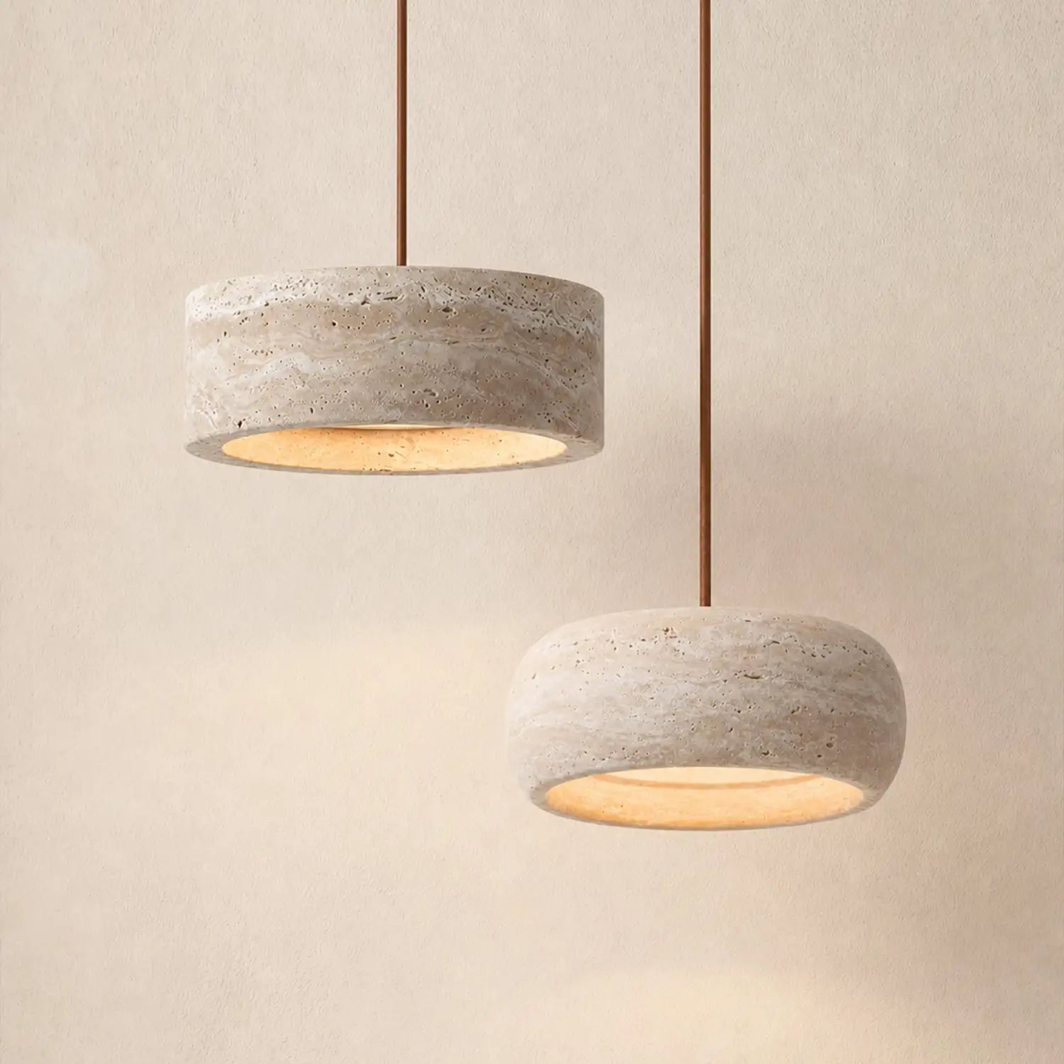 Travertin Pendelleuchte Naturstein, Wabi Sabi Design Höhenverstellbar