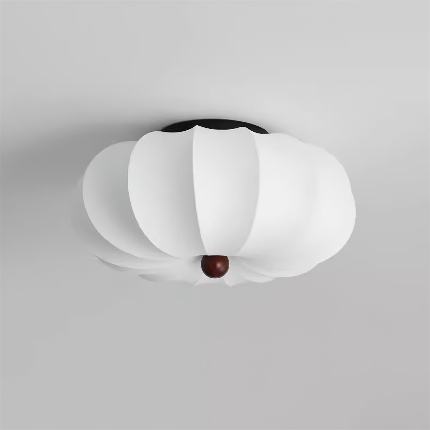 Deckenleuchte Stoff Blumenform Holzakzent, Moderne Deckenlampe Dimmbar E27