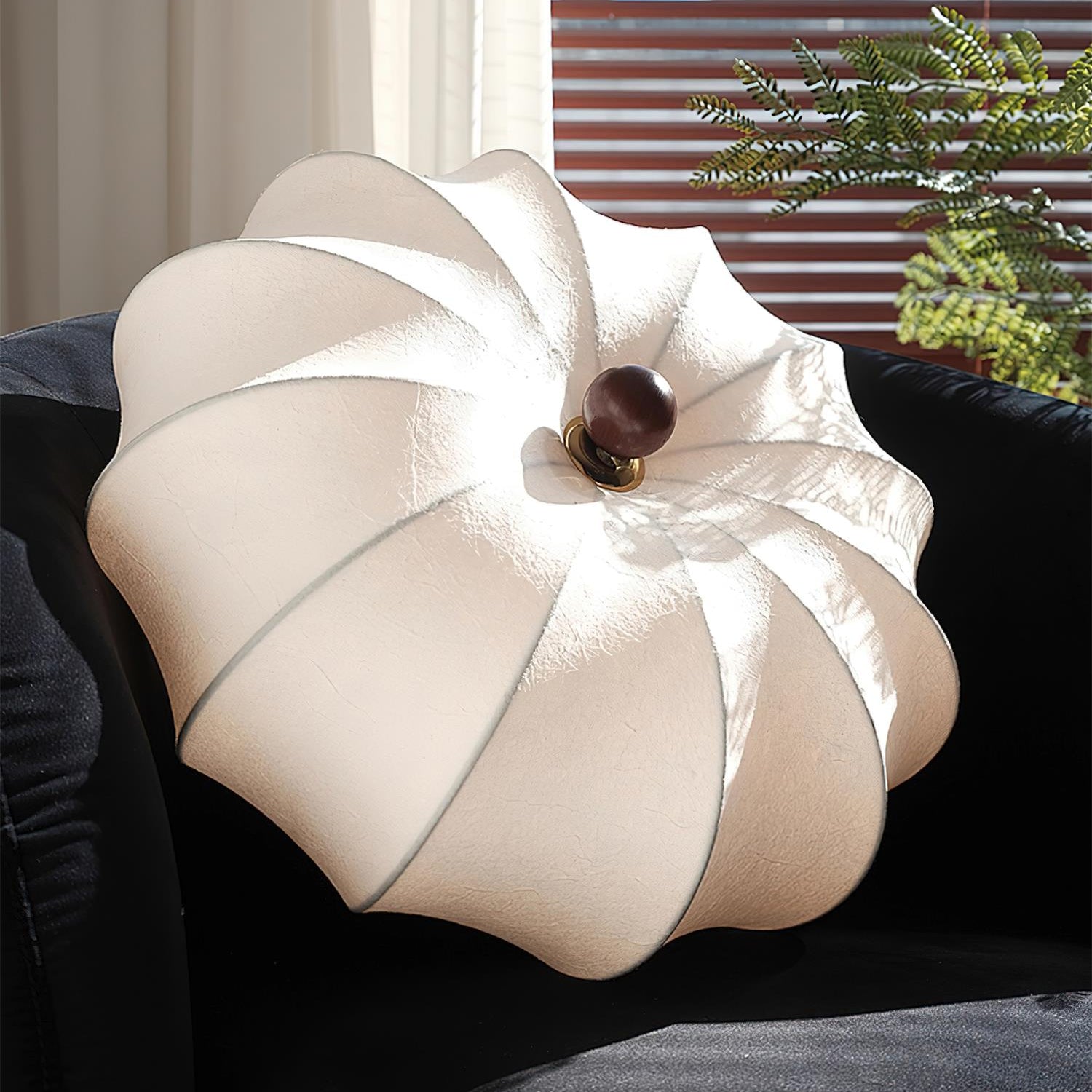Deckenleuchte Stoff Blumenform Holzakzent, Moderne Deckenlampe Dimmbar E27