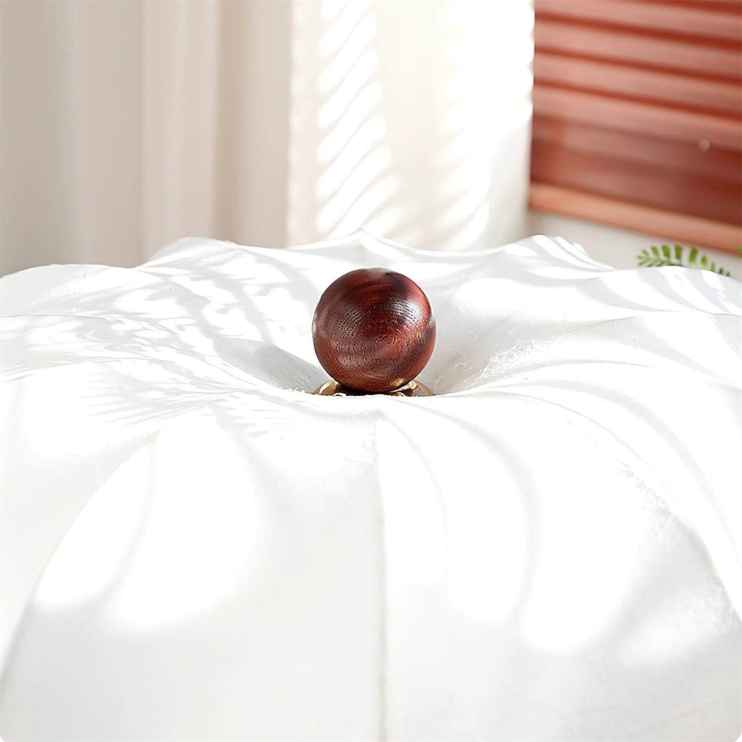 Deckenleuchte Stoff Blumenform Holzakzent, Moderne Deckenlampe Dimmbar E27