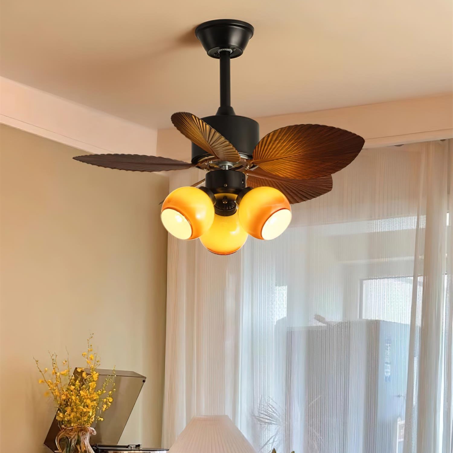 Deckenventilator mit Licht Palmblatt, LED Ventilator Leise Fernbedienung Ø75 cm