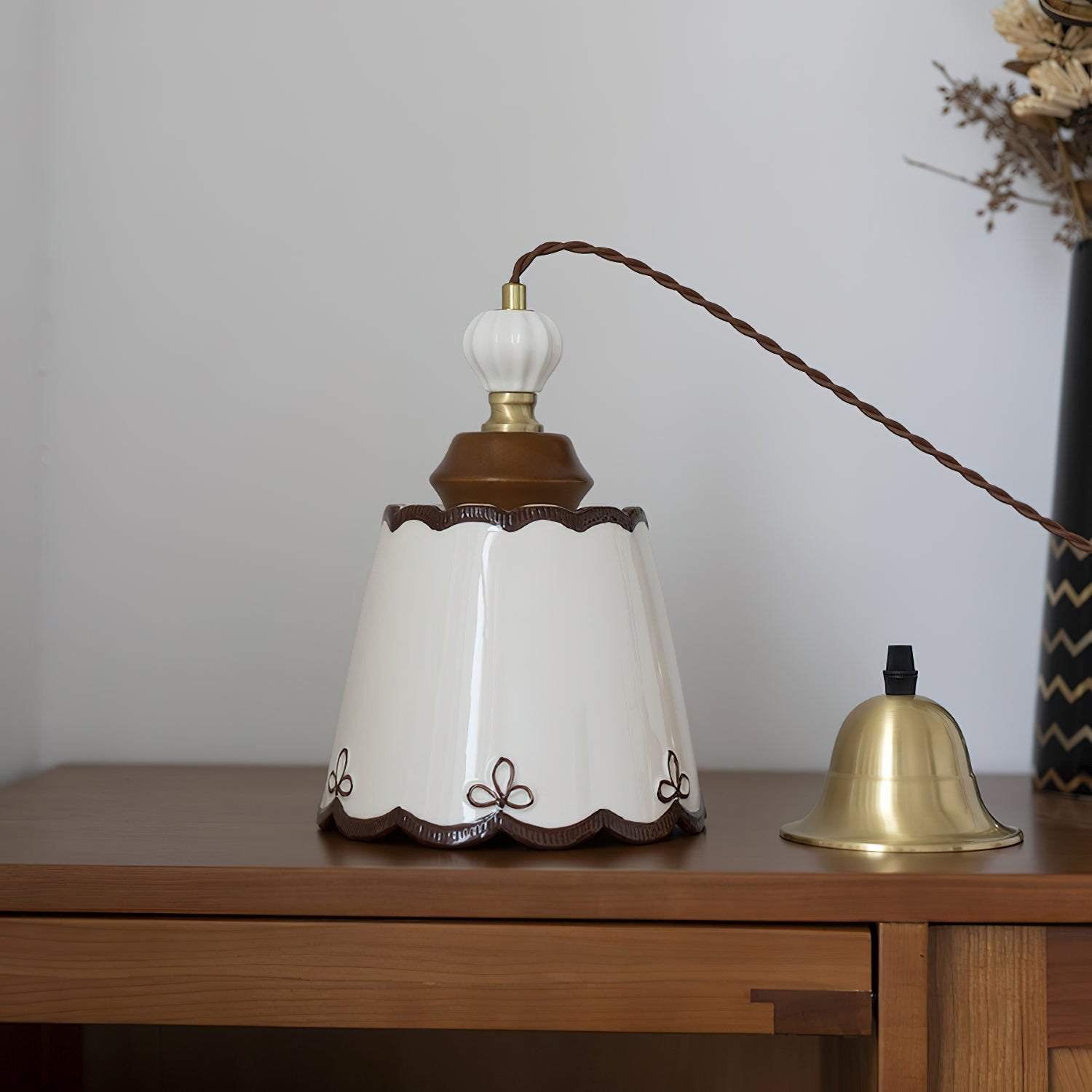 Keramik Pendelleuchte Handbemalt Ø25 cm, Vintage Design