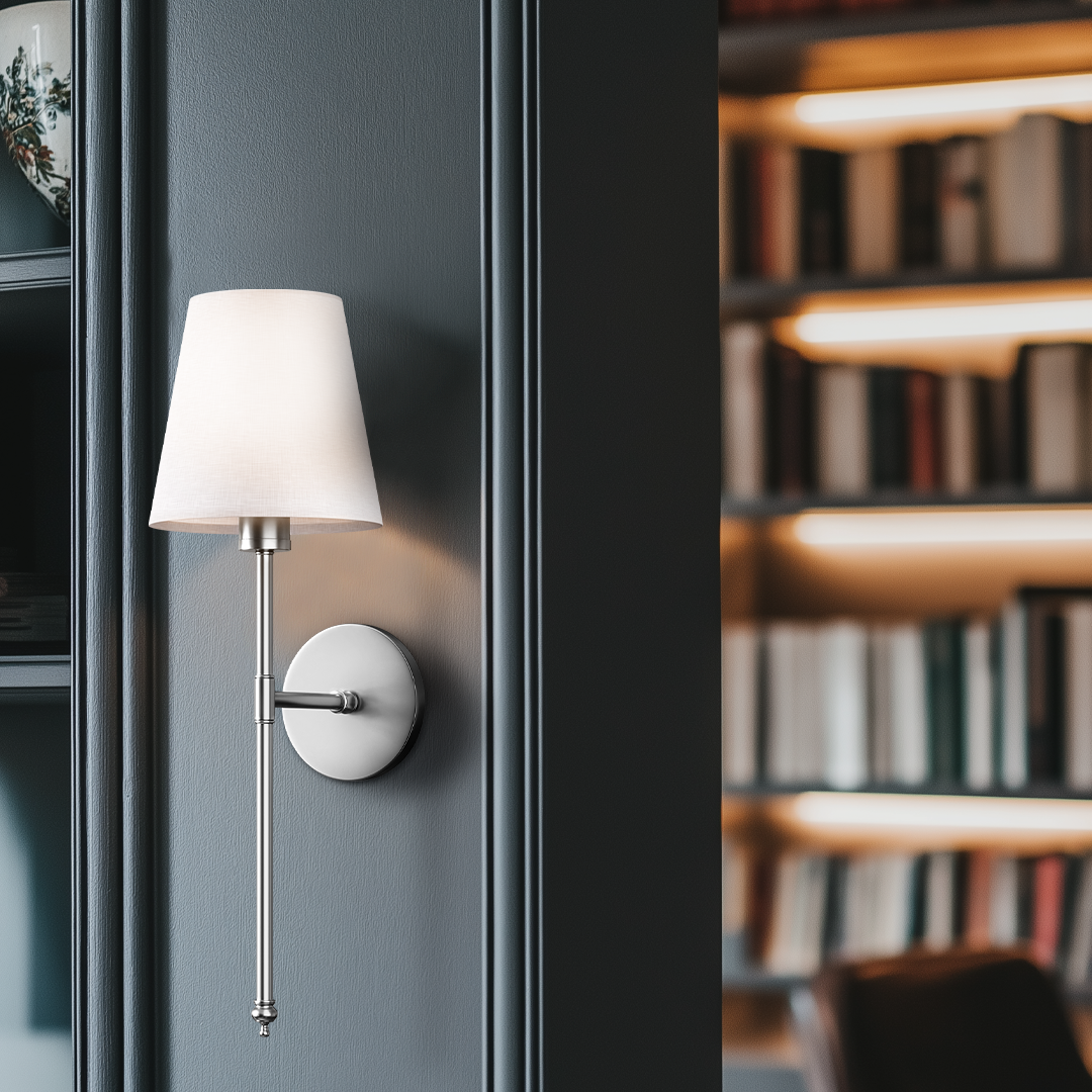 Kabellose Wandleuchte ohne Bohren, LED Wandlampe Stoffschirm 2er Set