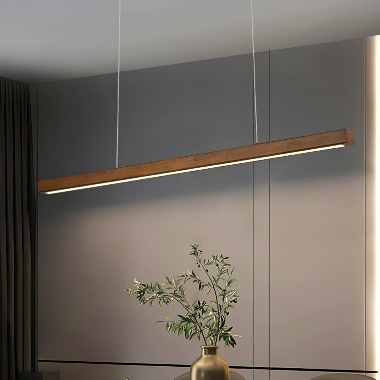 LED Pendelleuchte Holz länglich, Moderne Hängelampe Esszimmer