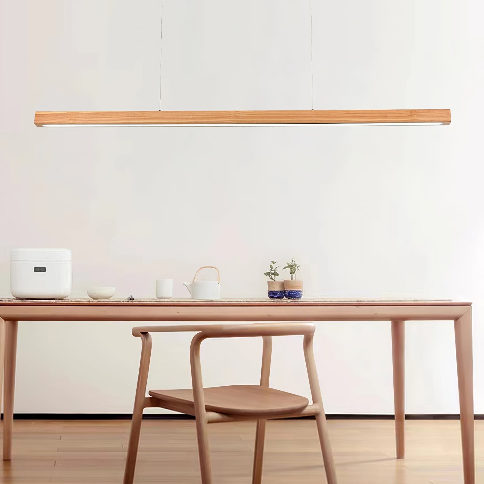 LED Pendelleuchte Holz länglich, Moderne Hängelampe Esszimmer