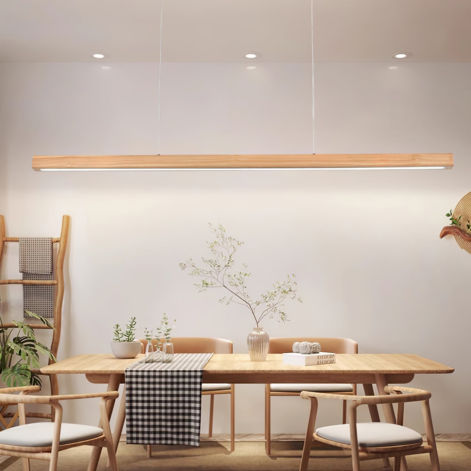 LED Pendelleuchte Holz länglich, Moderne Hängelampe Esszimmer