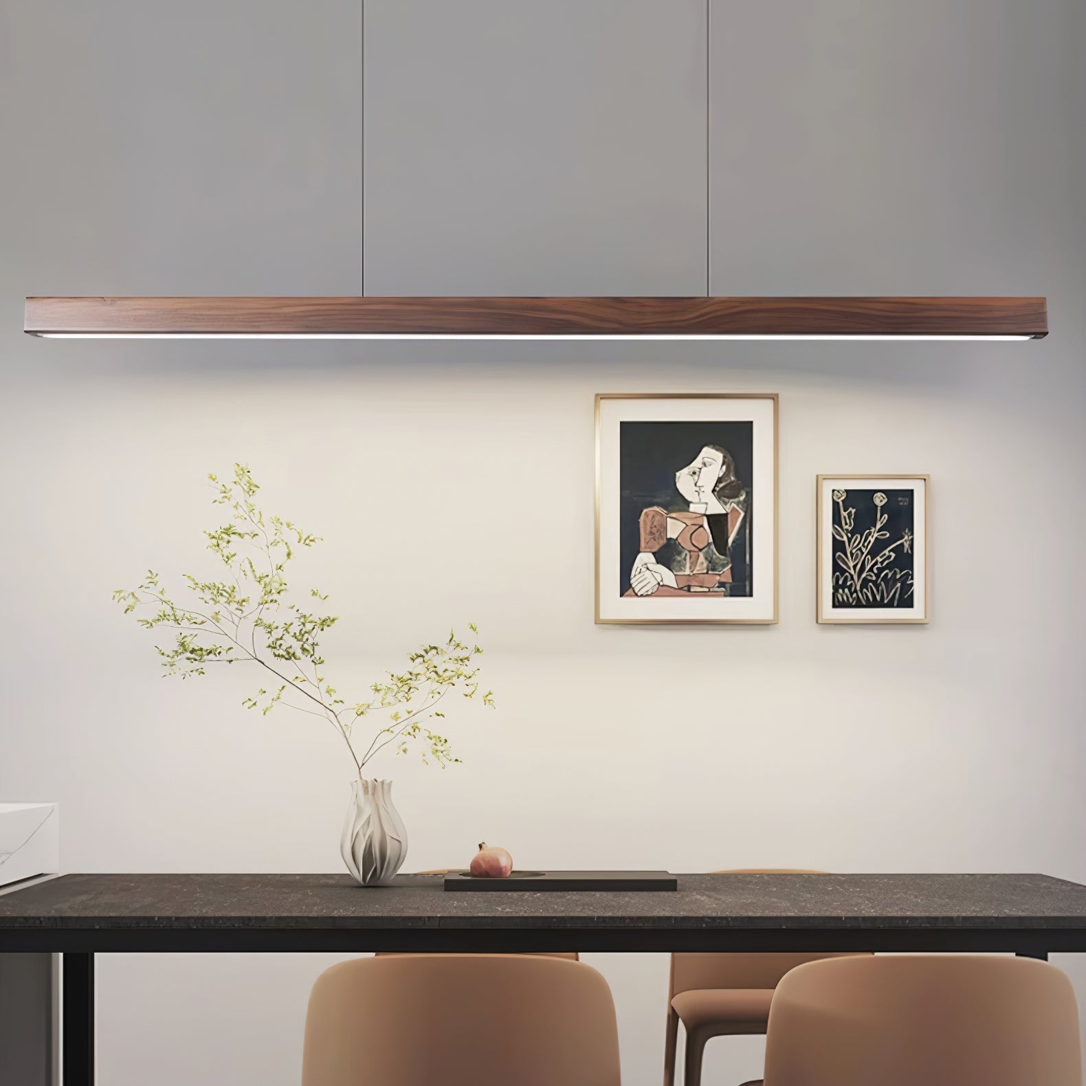 LED Pendelleuchte Holz länglich, Moderne Hängelampe Esszimmer