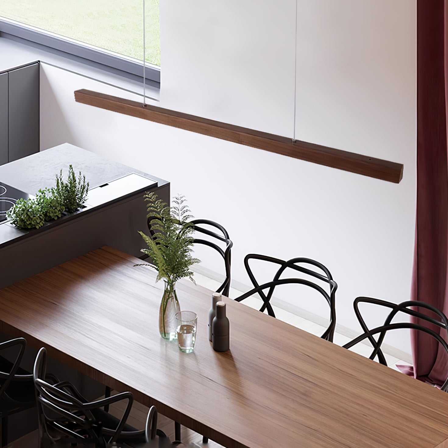 LED Pendelleuchte Holz länglich, Moderne Hängelampe Esszimmer