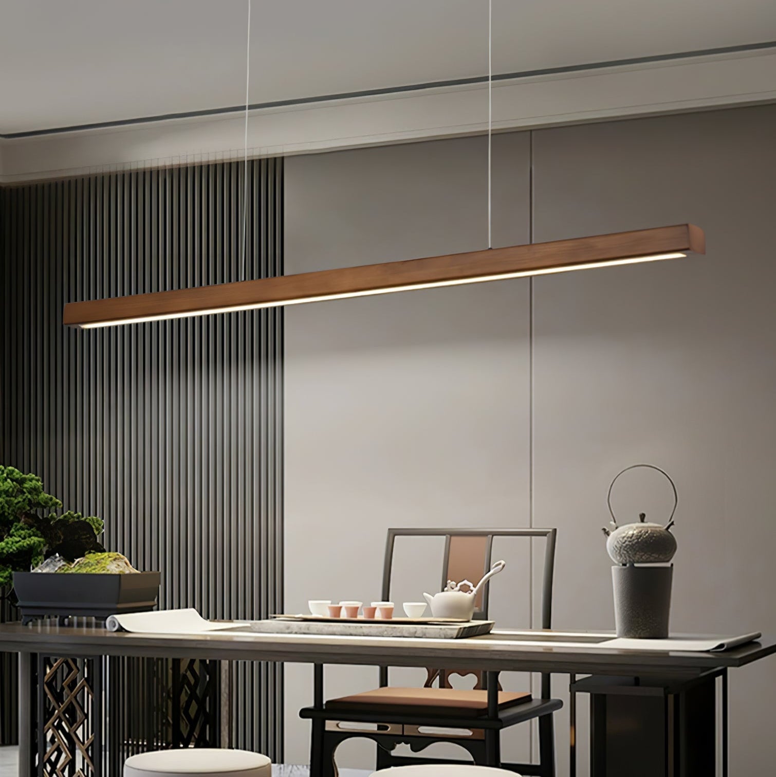 LED Pendelleuchte Holz länglich, Moderne Hängelampe Esszimmer