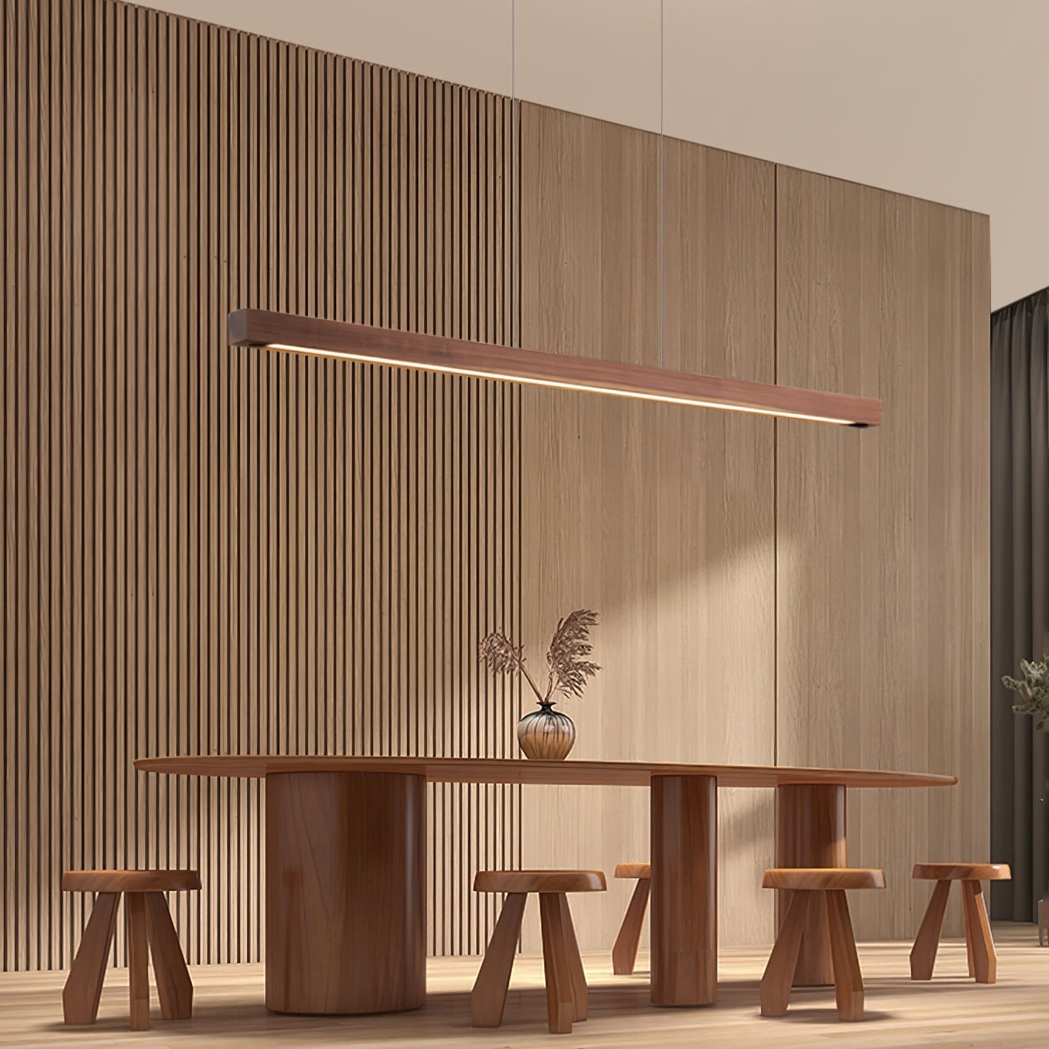 LED Pendelleuchte Holz länglich, Moderne Hängelampe Esszimmer