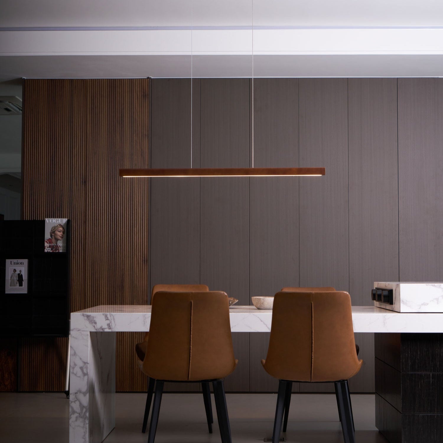 LED Pendelleuchte Holz länglich, Moderne Hängelampe Esszimmer