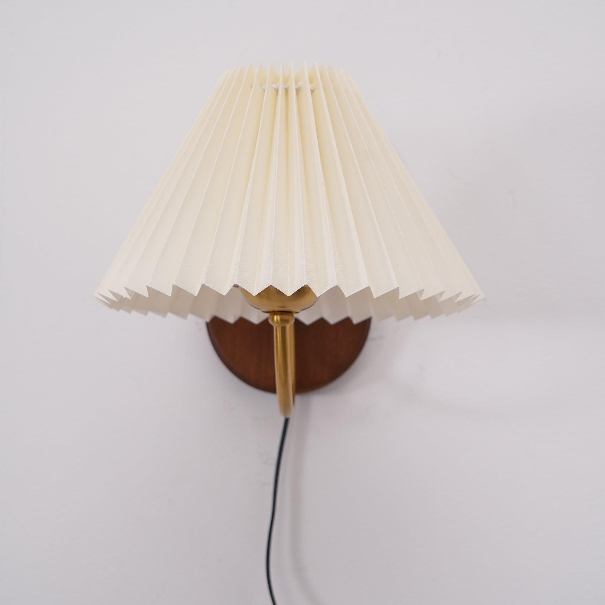 Wandleuchte Stoff Plissee Eschenholz, Vintage Dimmbar Plug In E27