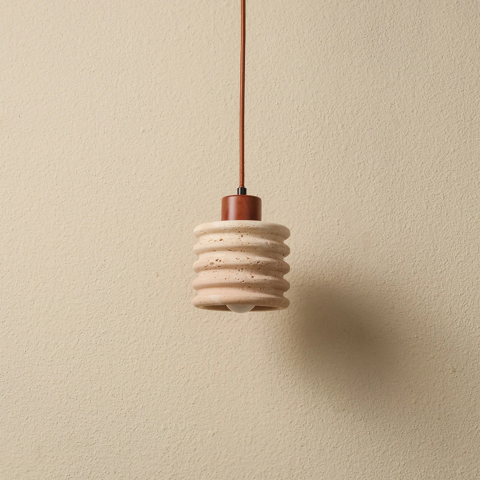 Travertin Hängelampe Klein Ø12 cm, Pendelleuchte Stein & Holz Beige