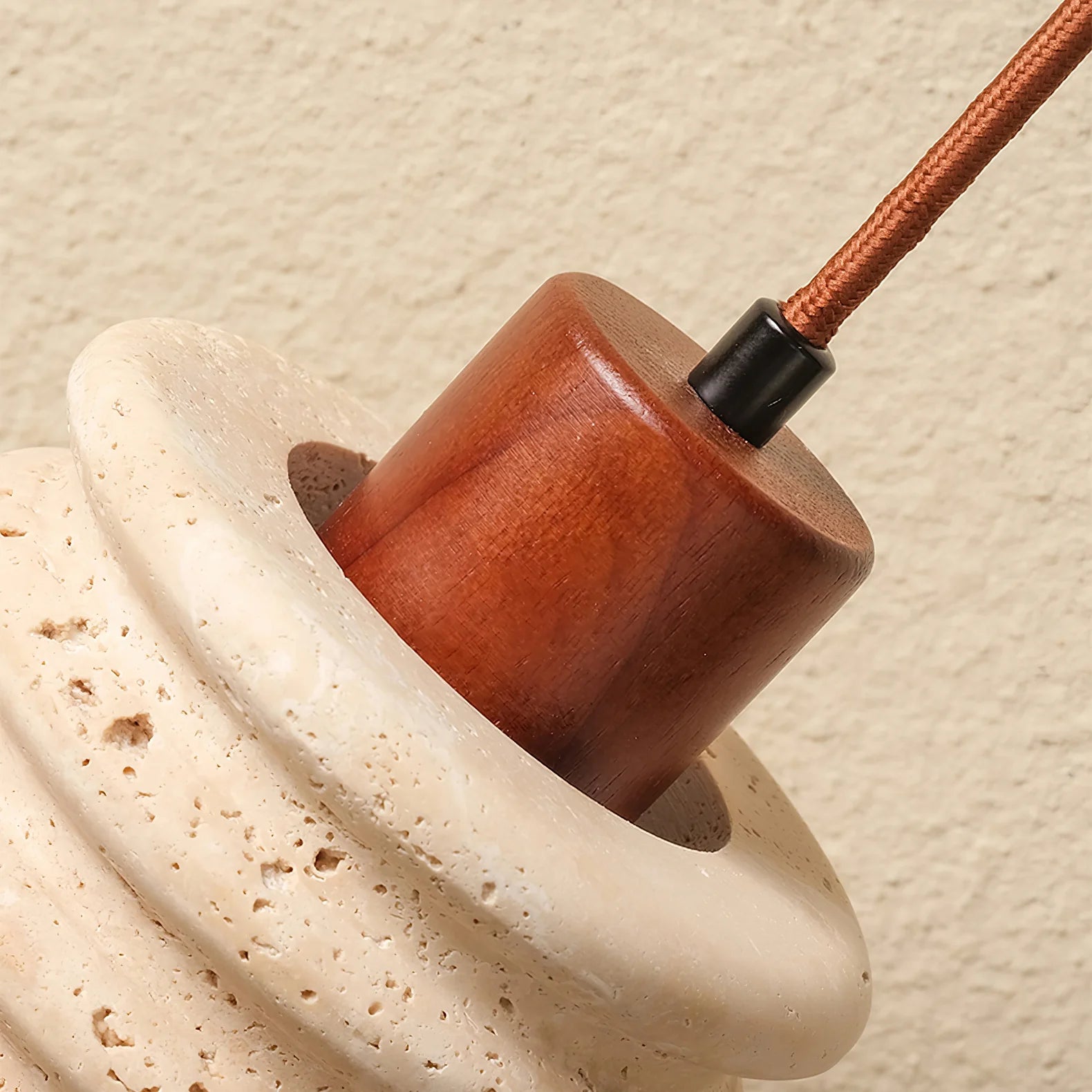Travertin Hängelampe Klein Ø12 cm, Pendelleuchte Stein & Holz Beige