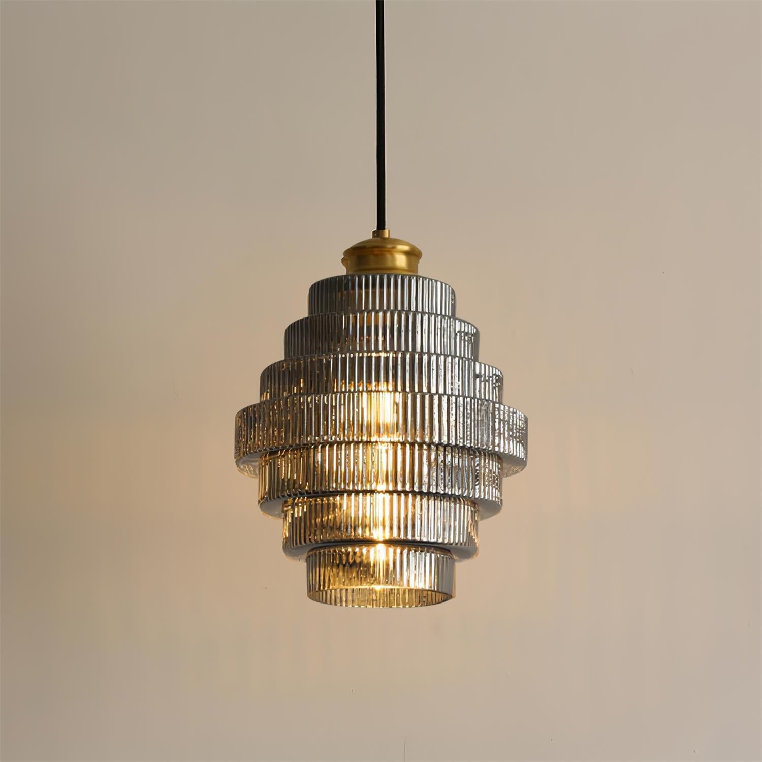 Pendelleuchte Glas Geriffelt, Messing Vintage Mid Century Design