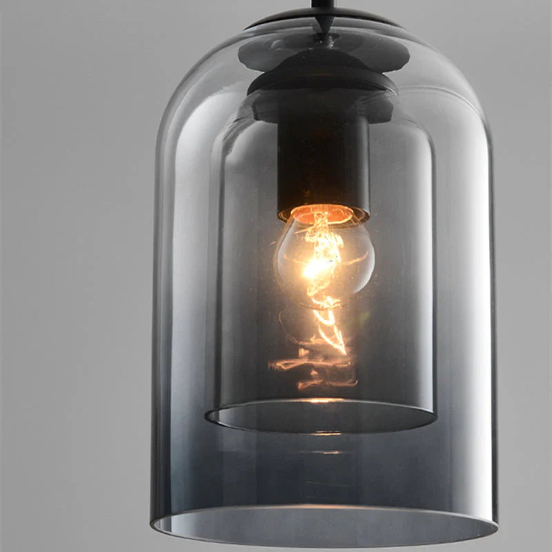 Glas Pendelleuchte doppelt, Moderne Hängelampe Rauchglas