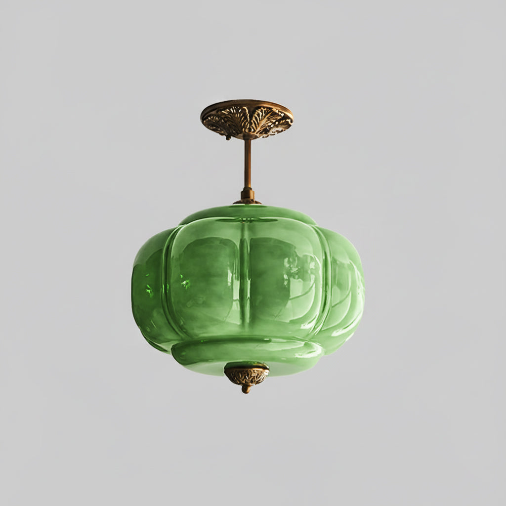 Deckenleuchte Glas Wellenform Grün, Design Deckenlampe Messing Ø38 cm