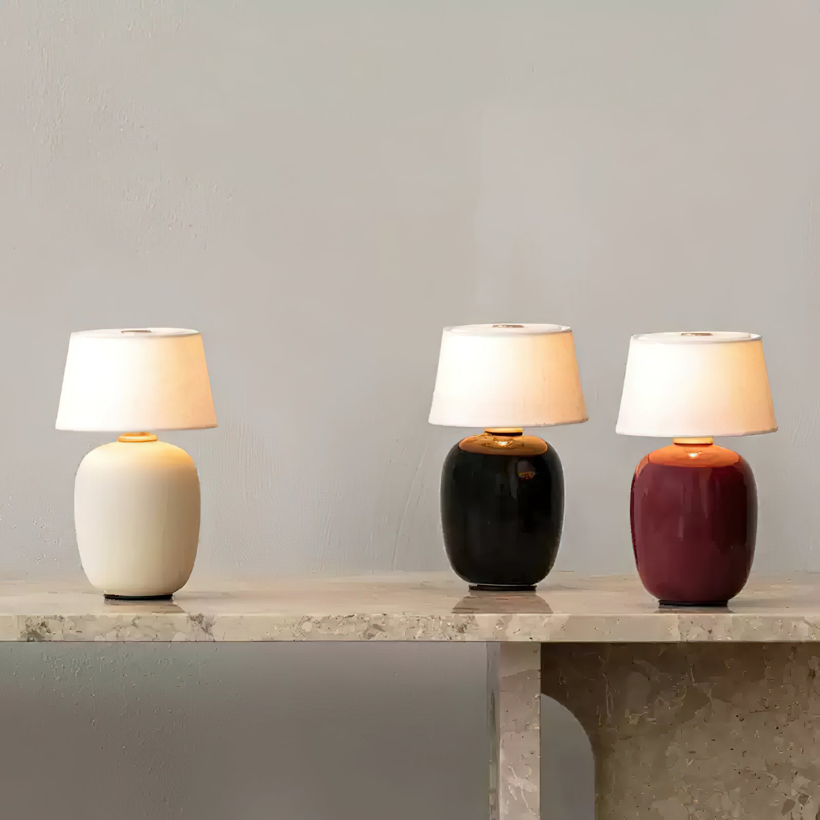 Keramik Tischlampe Stoff Schirm, Dimmbar Touch LED Warmweiß mit USB Anschluss