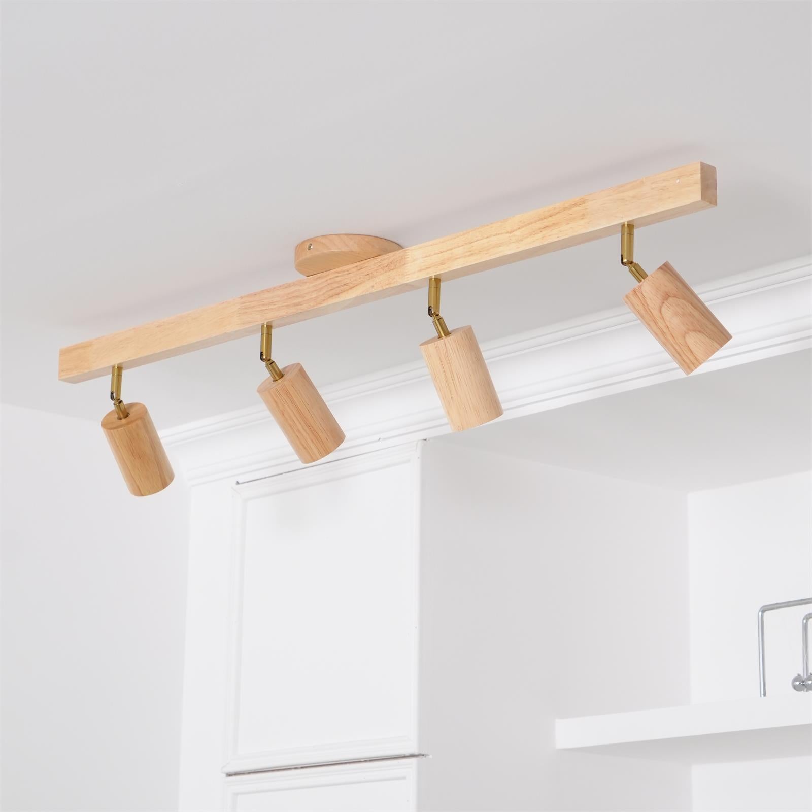 LED Schienenleuchte Holz Gold, Deckenstrahler Linear 42–120 cm