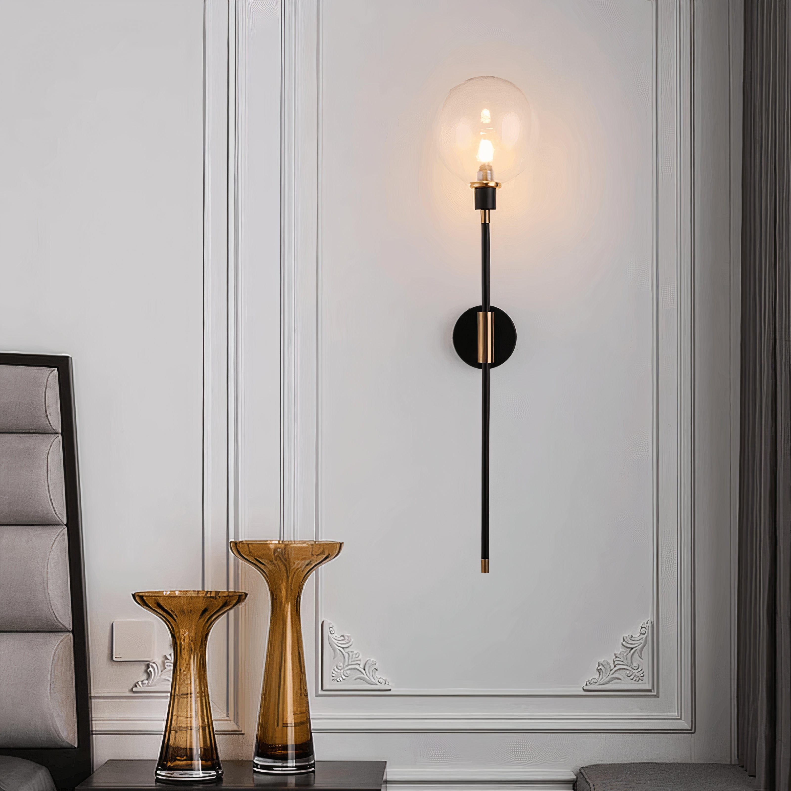 Glas Wandleuchte modern, Wandlampe klar grau amber