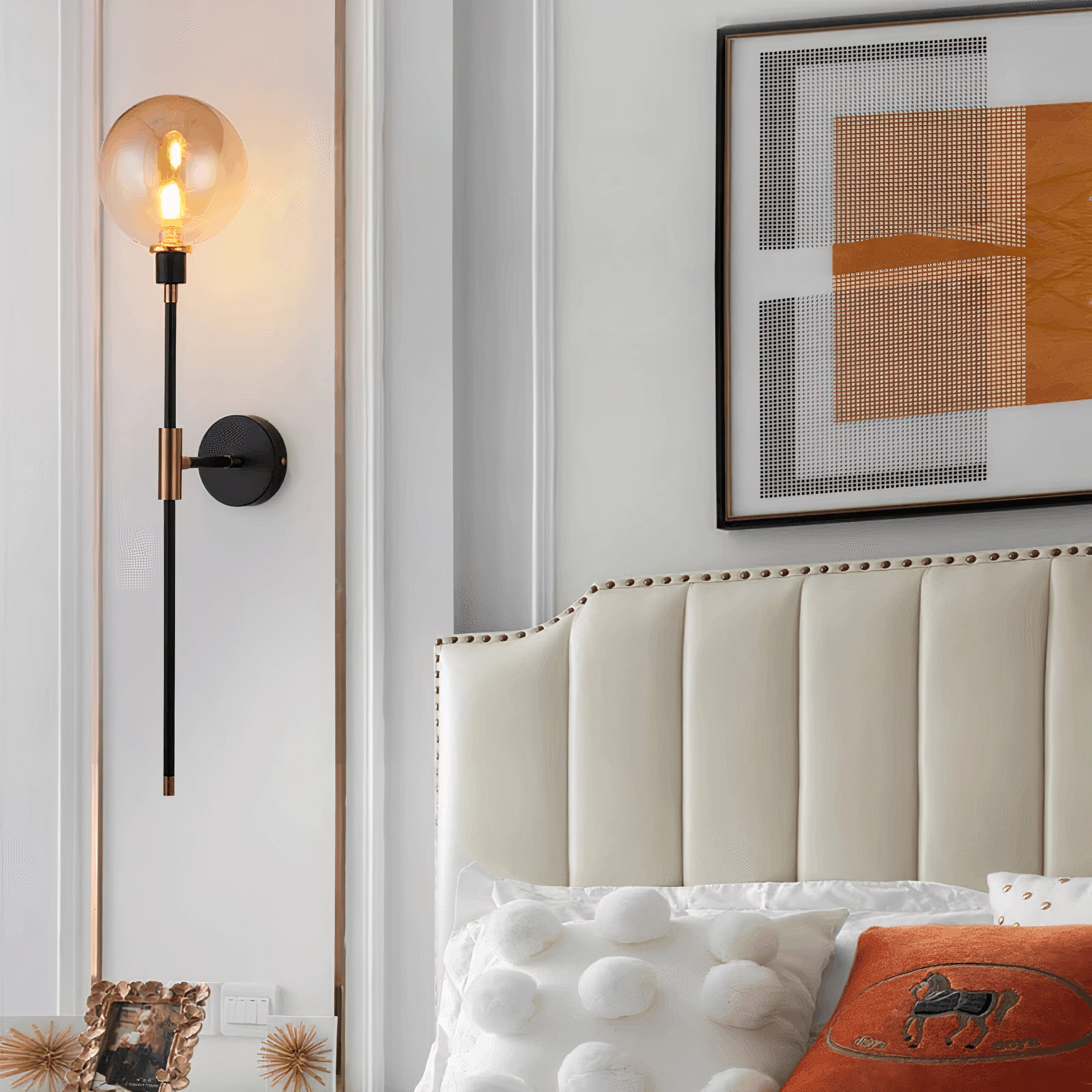 Glas Wandleuchte modern, Wandlampe klar grau amber