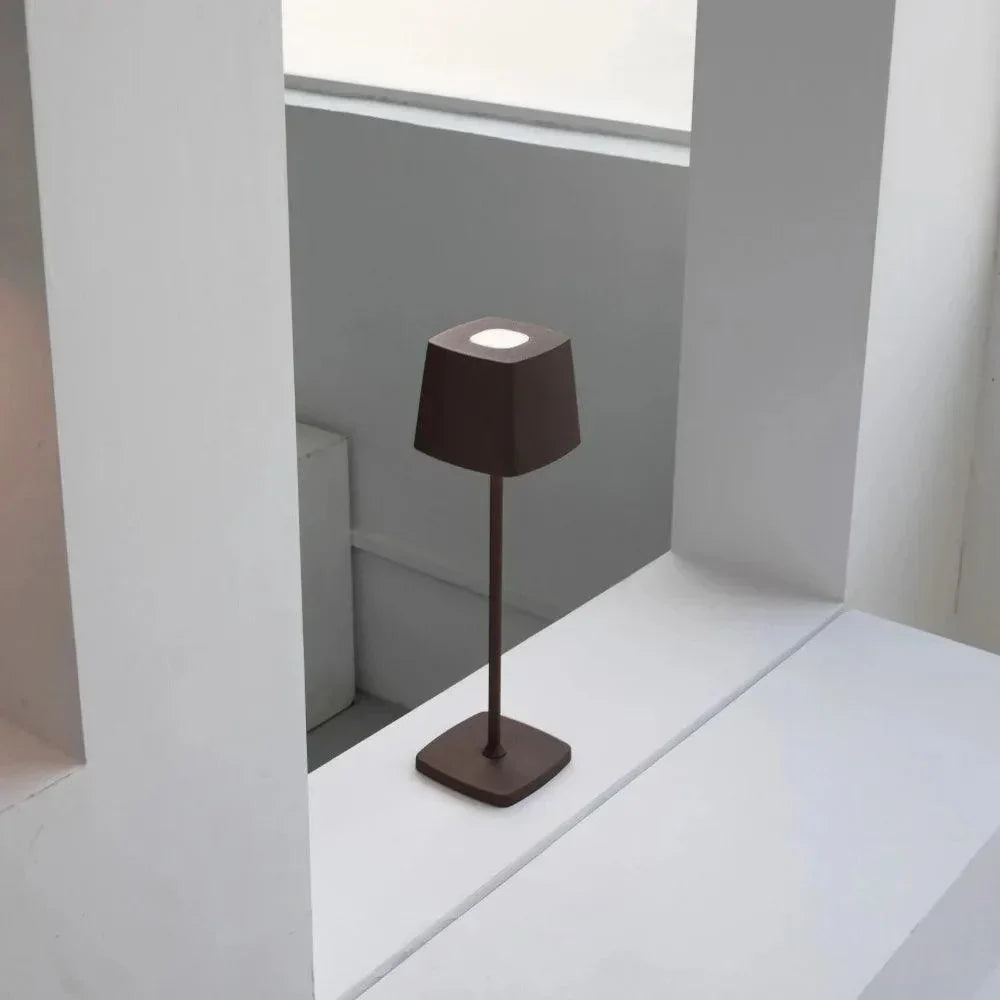 Kabellose LED Tischlampe quadratisch dimmbar, Tischleuchte Aluminium