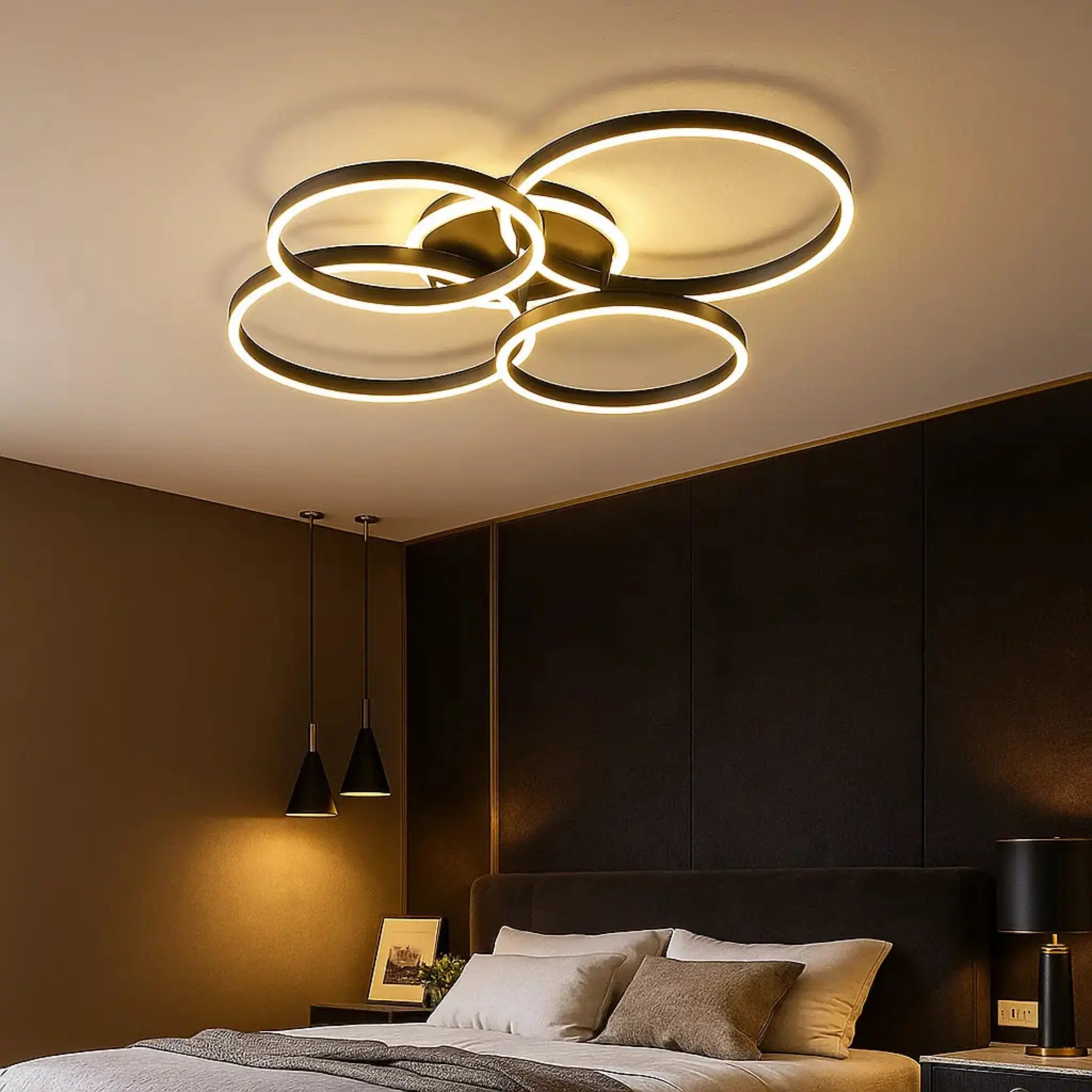 LED Deckenleuchte Mehrflammig Schwarz Gold, Moderne Deckenlampe Dimmbar