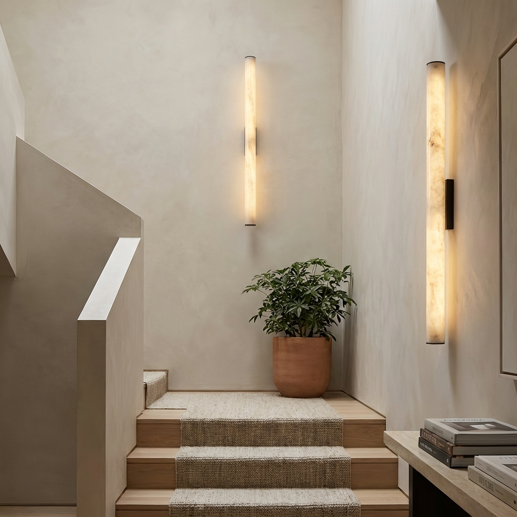 Alabaster Wandleuchte Linear, Naturstein Design Dimmbar