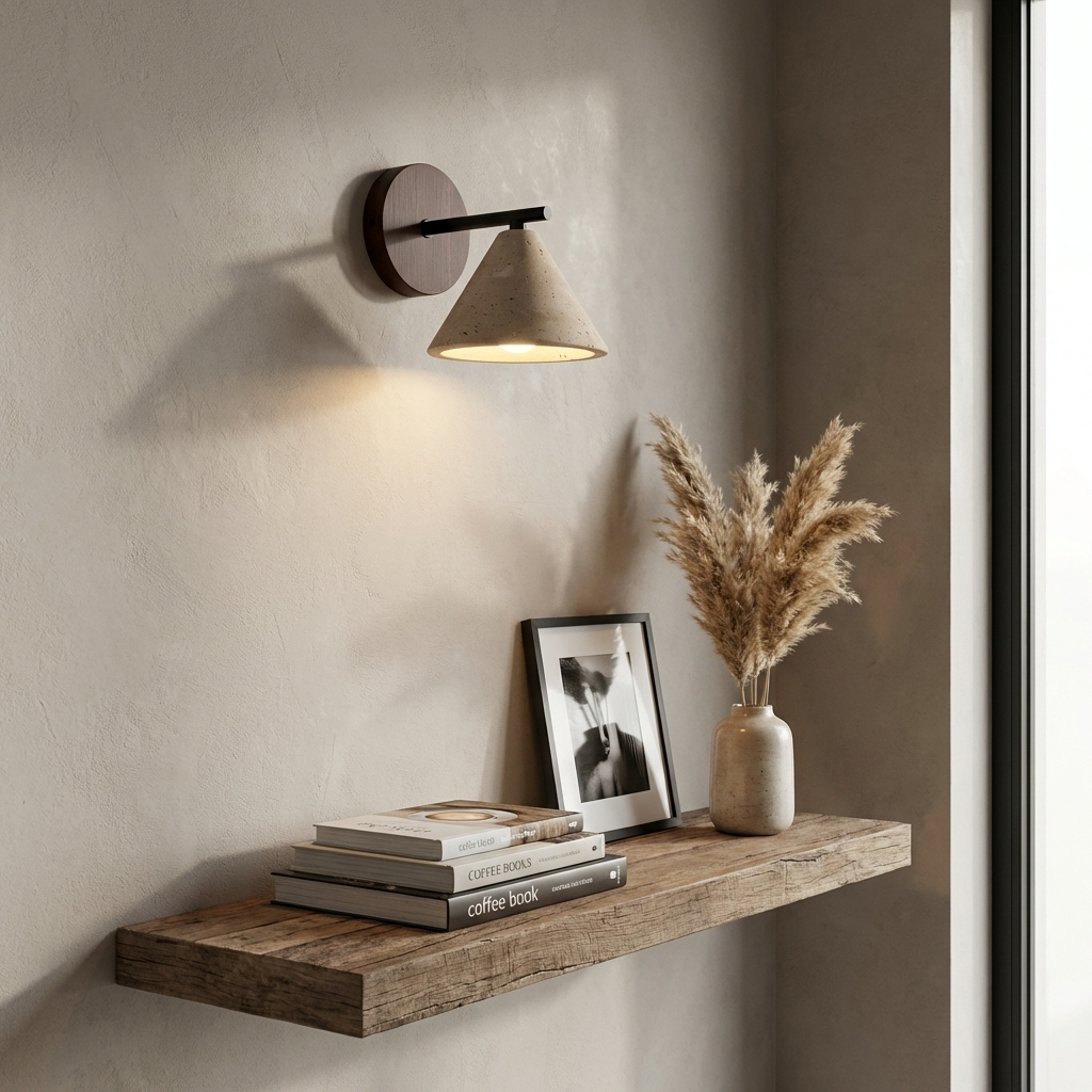Travertin Wandleuchte Kegelform, Naturstein Design Wabi Sabi