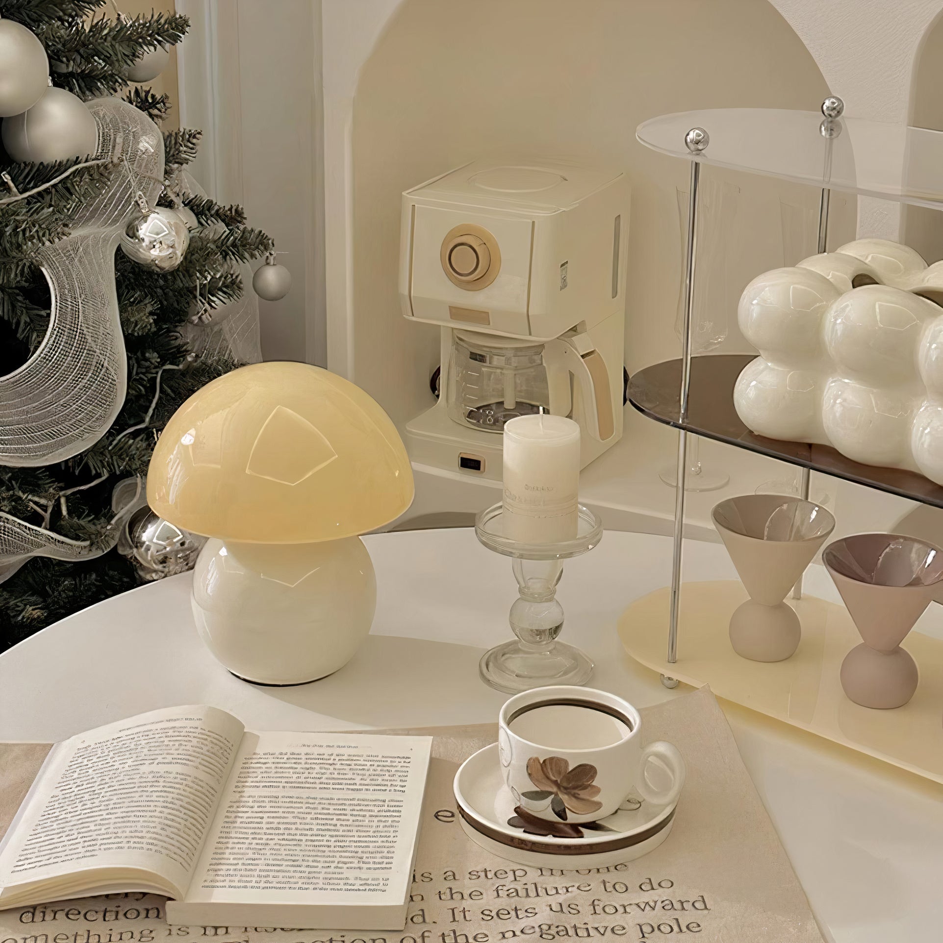Pilz Tischlampe Glas, Retro Tischleuchte modern