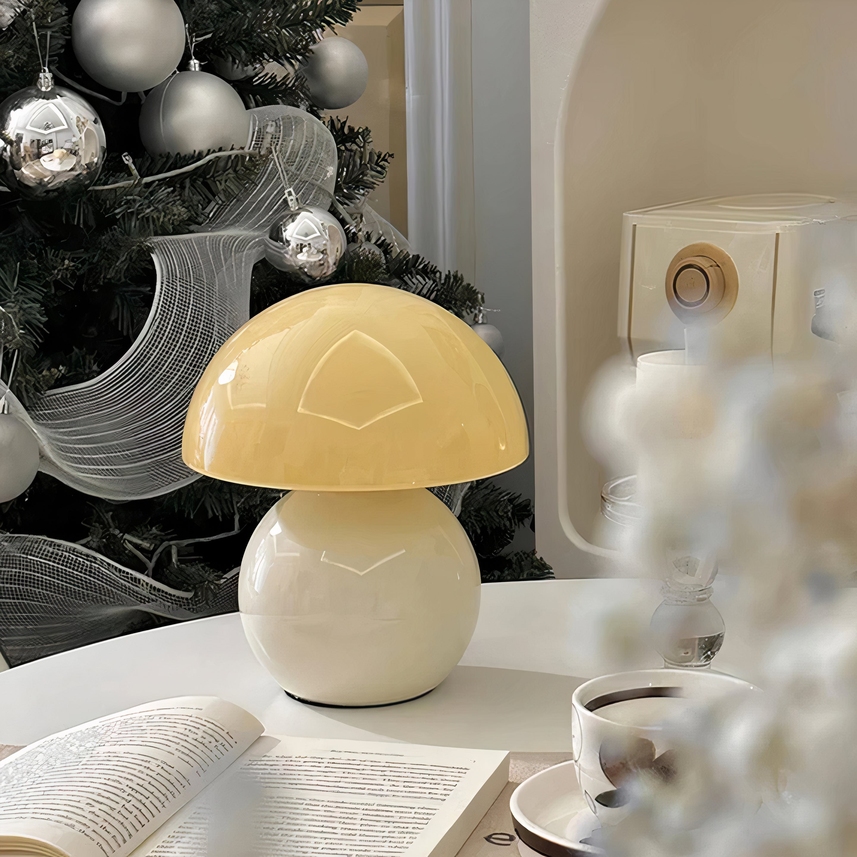 Pilz Tischlampe Glas, Retro Tischleuchte modern