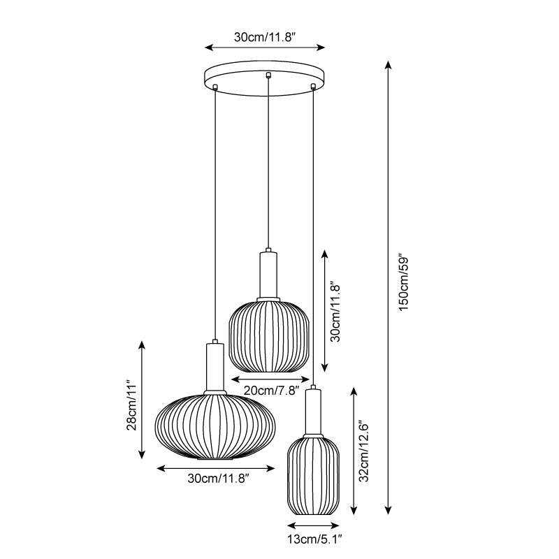 Pendelleuchte Glas Geriffelt, Vintage Design Dimmbar E27