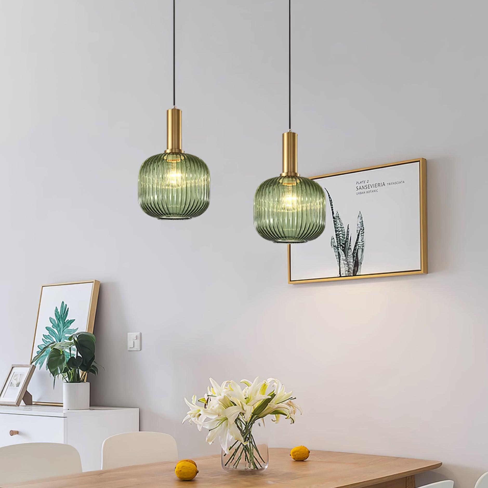Pendelleuchte Glas Geriffelt, Vintage Design Dimmbar E27