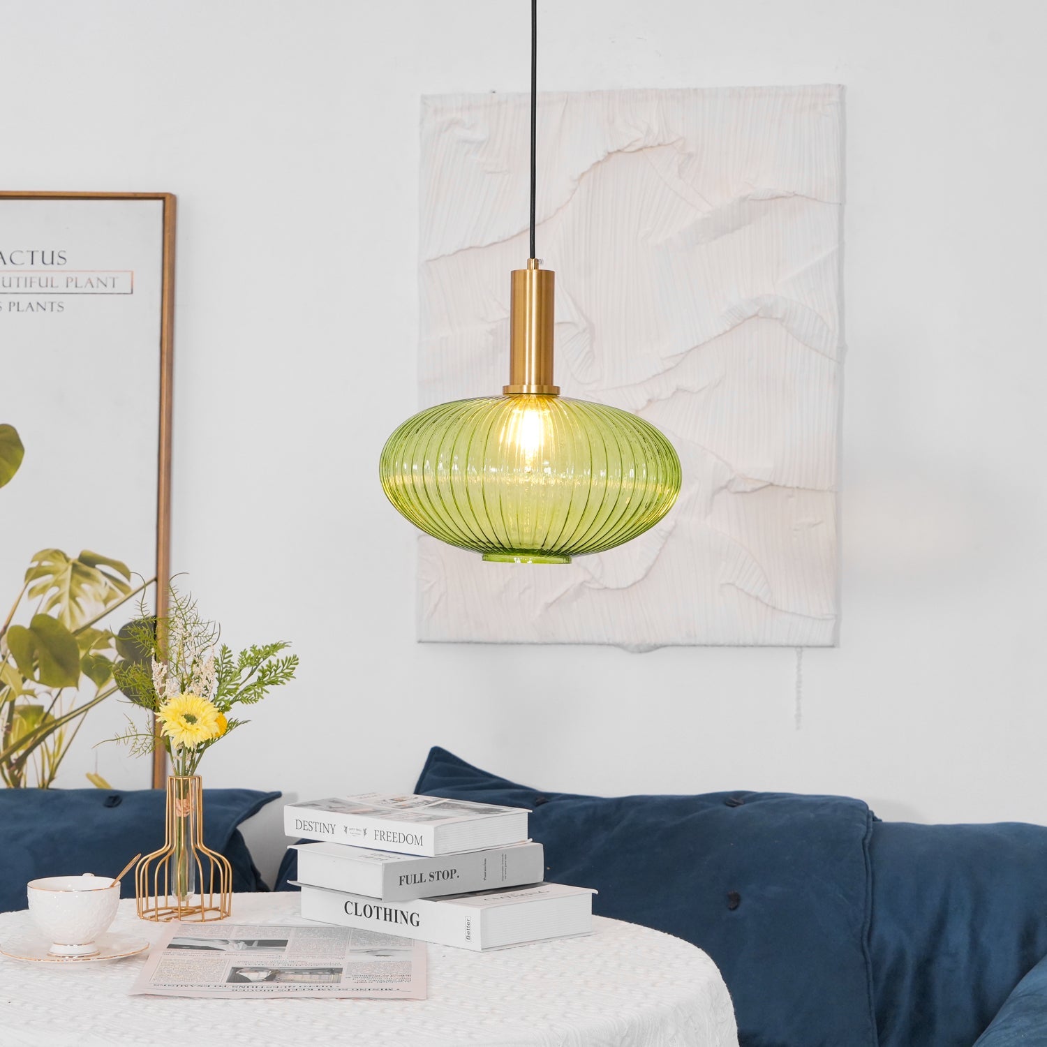 Pendelleuchte Glas Geriffelt, Vintage Design Dimmbar E27