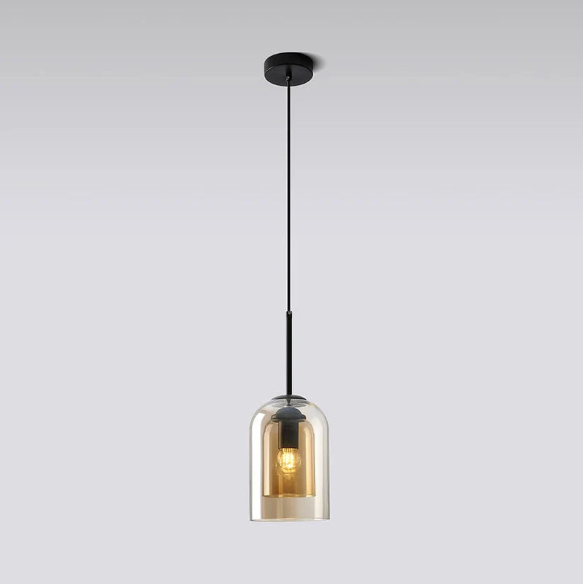 Glas Pendelleuchte doppelt, Moderne Hängelampe Rauchglas