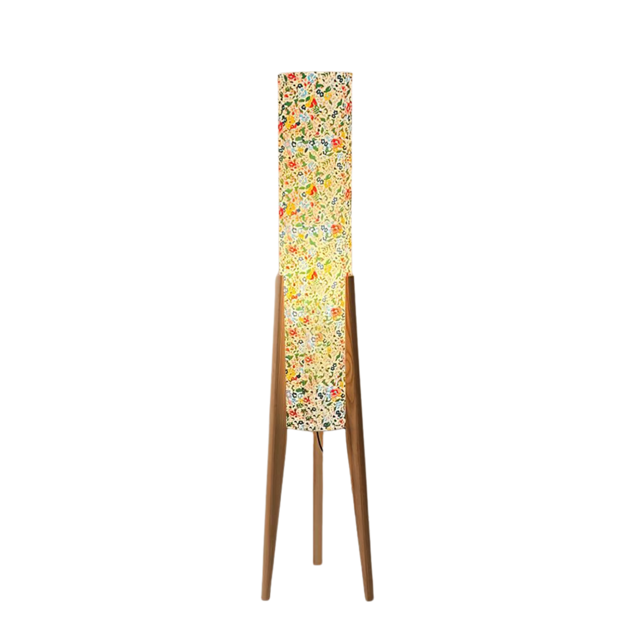 Stehlampe Blumen Stoff Holz Stativ, Design Stehleuchte E27
