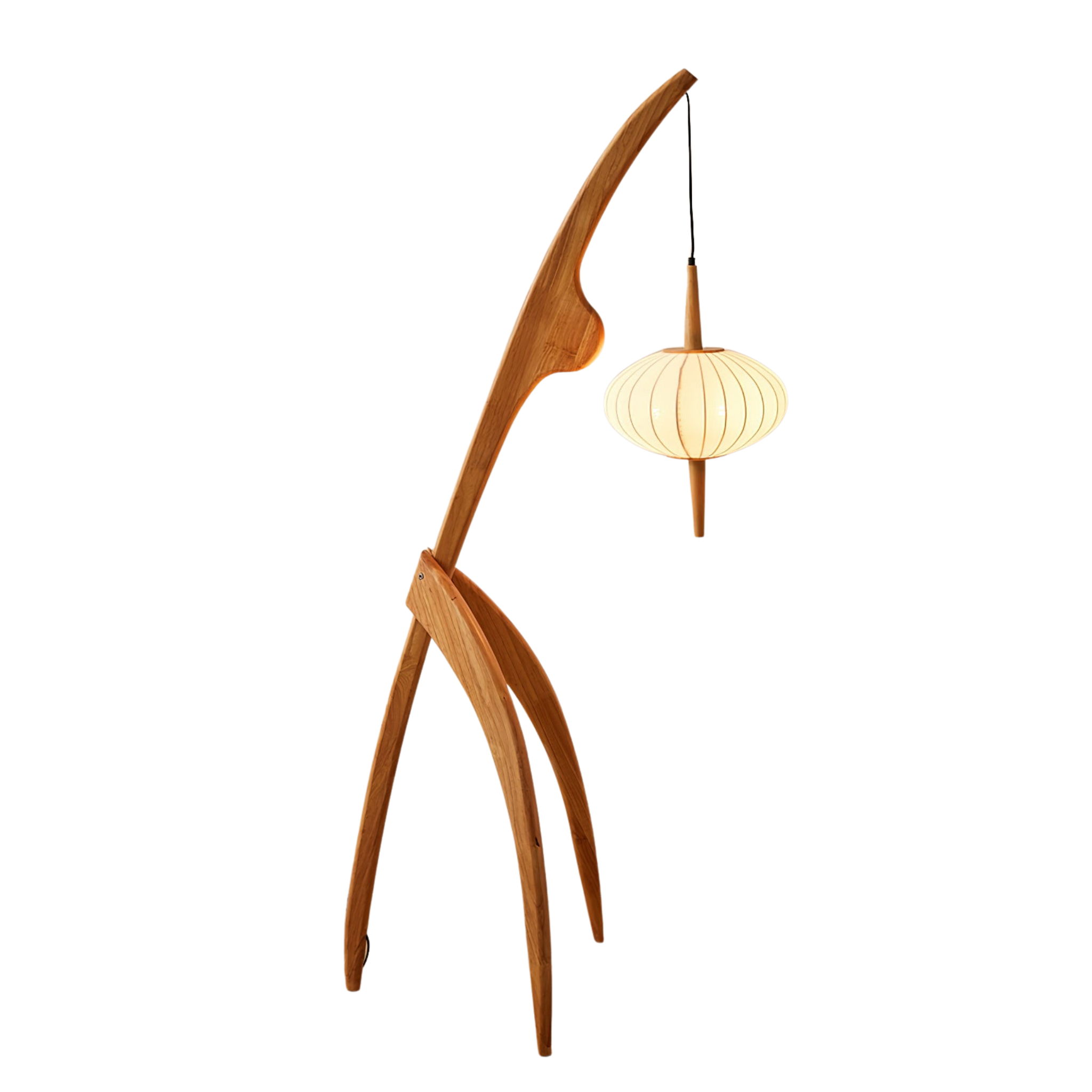 Stehlampe Stoff Holz Rund, Design Stehleuchte Skandinavisch E27