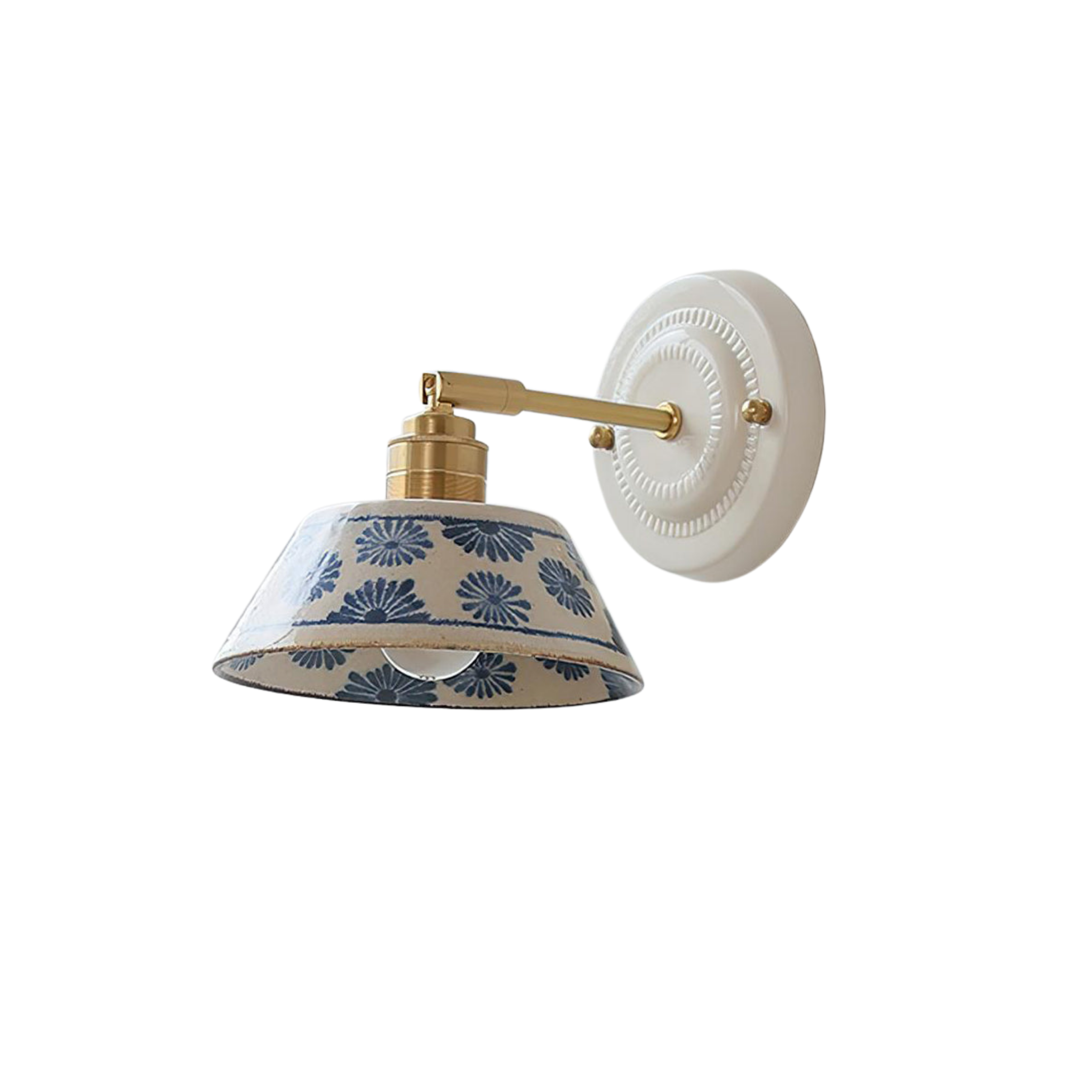 Wandleuchte Keramik Blumen Indigo, Design Wandlampe Messing E27
